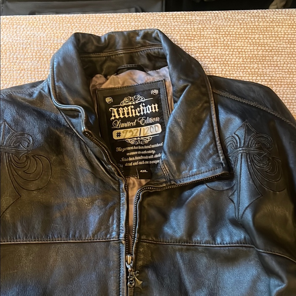 Affliction Black Leather Jacket for Men